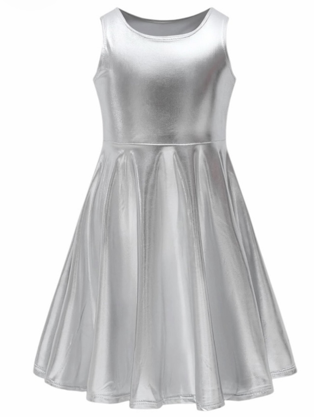 Silver Metallic Holographic Sleeveless Skater Dress